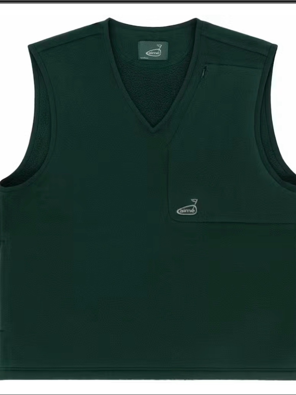 Aime Green Fleece V-neck Vest